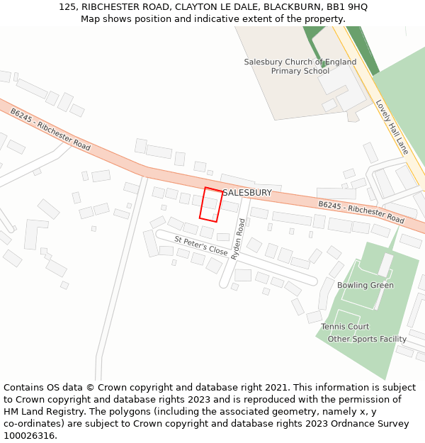 125, RIBCHESTER ROAD, CLAYTON LE DALE, BLACKBURN, BB1 9HQ: Location map and indicative extent of plot