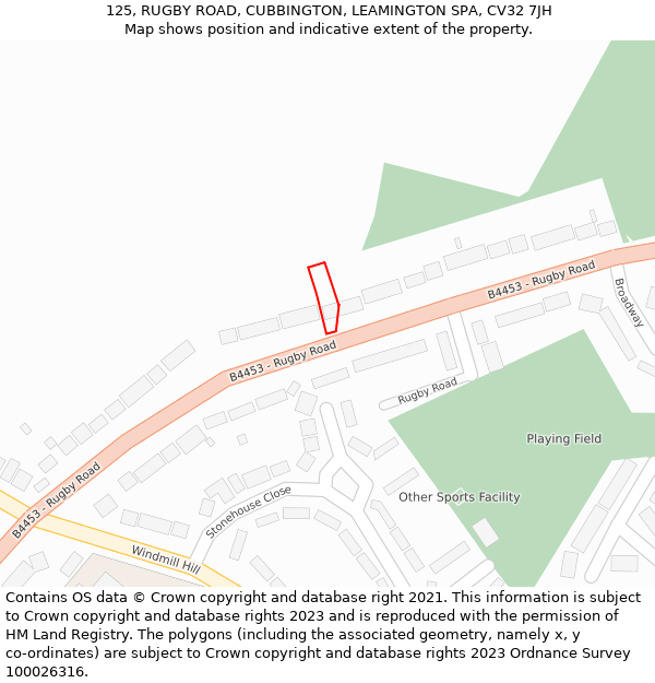 125, RUGBY ROAD, CUBBINGTON, LEAMINGTON SPA, CV32 7JH: Location map and indicative extent of plot
