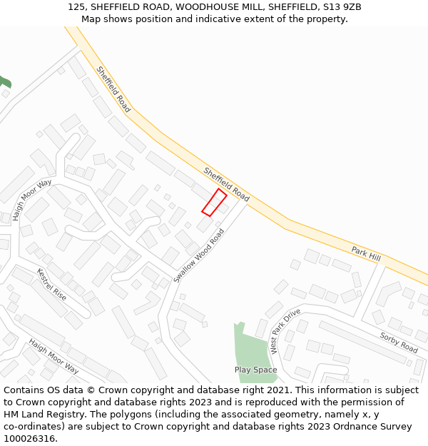 125, SHEFFIELD ROAD, WOODHOUSE MILL, SHEFFIELD, S13 9ZB: Location map and indicative extent of plot