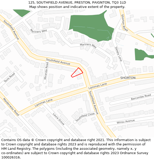 125, SOUTHFIELD AVENUE, PRESTON, PAIGNTON, TQ3 1LD: Location map and indicative extent of plot
