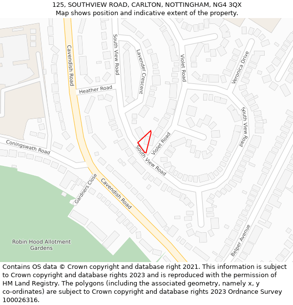 125, SOUTHVIEW ROAD, CARLTON, NOTTINGHAM, NG4 3QX: Location map and indicative extent of plot