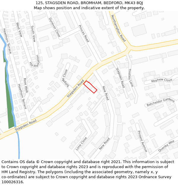 125, STAGSDEN ROAD, BROMHAM, BEDFORD, MK43 8QJ: Location map and indicative extent of plot