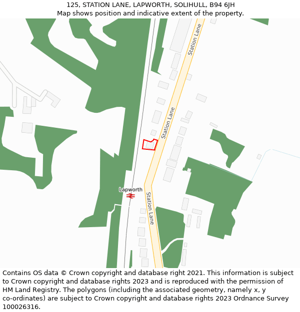 125, STATION LANE, LAPWORTH, SOLIHULL, B94 6JH: Location map and indicative extent of plot