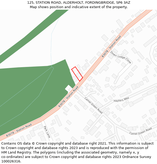 125, STATION ROAD, ALDERHOLT, FORDINGBRIDGE, SP6 3AZ: Location map and indicative extent of plot