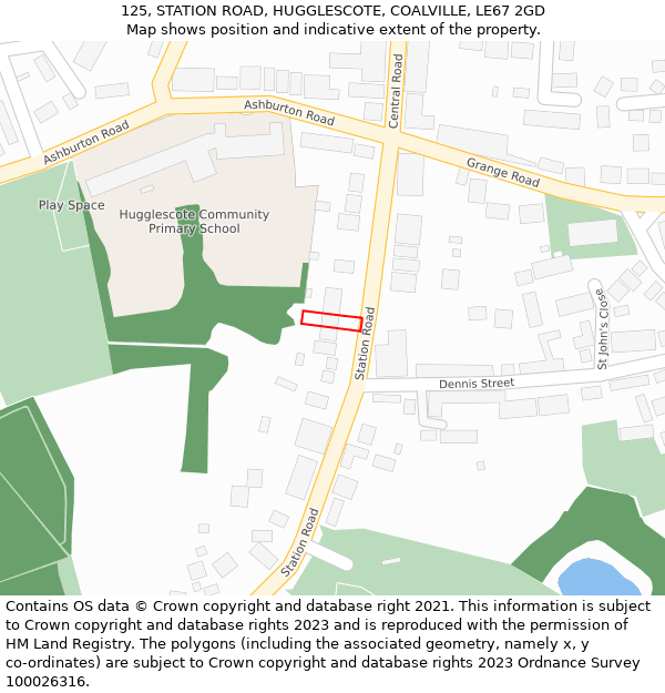 125, STATION ROAD, HUGGLESCOTE, COALVILLE, LE67 2GD: Location map and indicative extent of plot