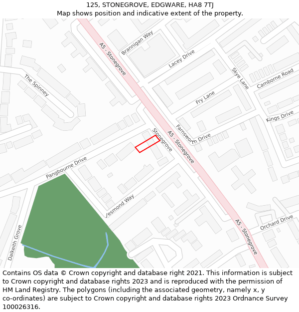 125, STONEGROVE, EDGWARE, HA8 7TJ: Location map and indicative extent of plot