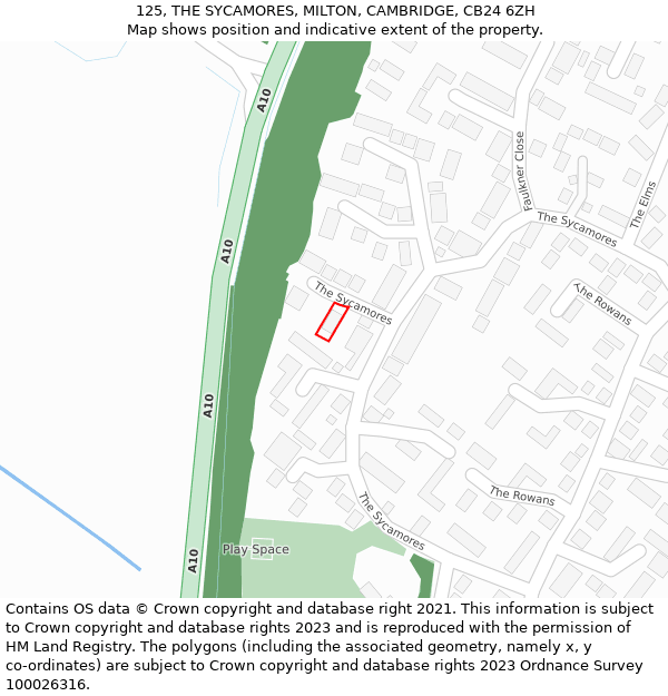 125, THE SYCAMORES, MILTON, CAMBRIDGE, CB24 6ZH: Location map and indicative extent of plot