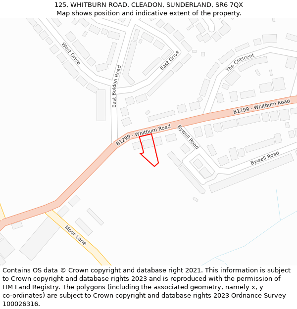 125, WHITBURN ROAD, CLEADON, SUNDERLAND, SR6 7QX: Location map and indicative extent of plot