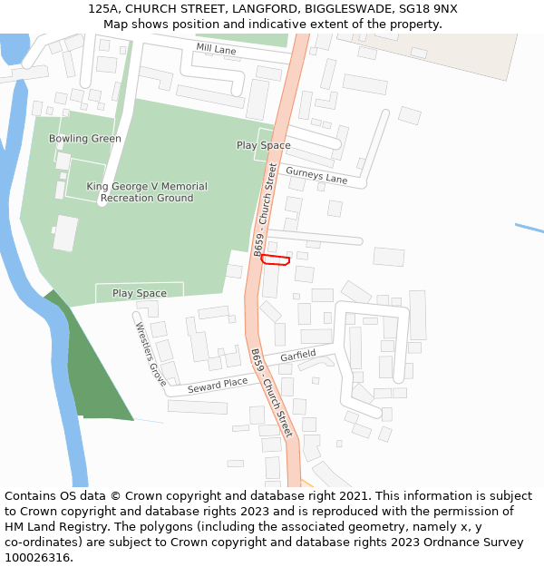 125A, CHURCH STREET, LANGFORD, BIGGLESWADE, SG18 9NX: Location map and indicative extent of plot