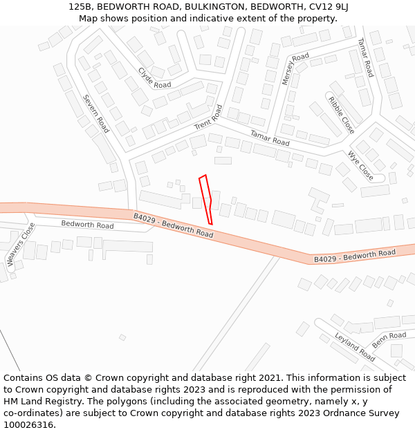 125B, BEDWORTH ROAD, BULKINGTON, BEDWORTH, CV12 9LJ: Location map and indicative extent of plot