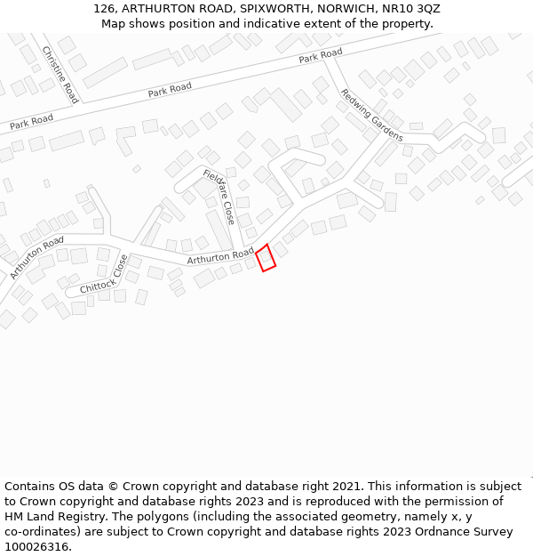 126, ARTHURTON ROAD, SPIXWORTH, NORWICH, NR10 3QZ: Location map and indicative extent of plot