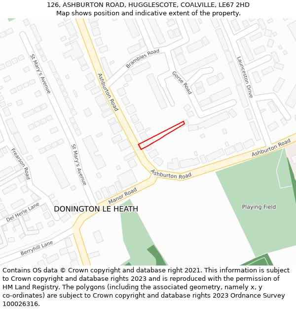 126, ASHBURTON ROAD, HUGGLESCOTE, COALVILLE, LE67 2HD: Location map and indicative extent of plot