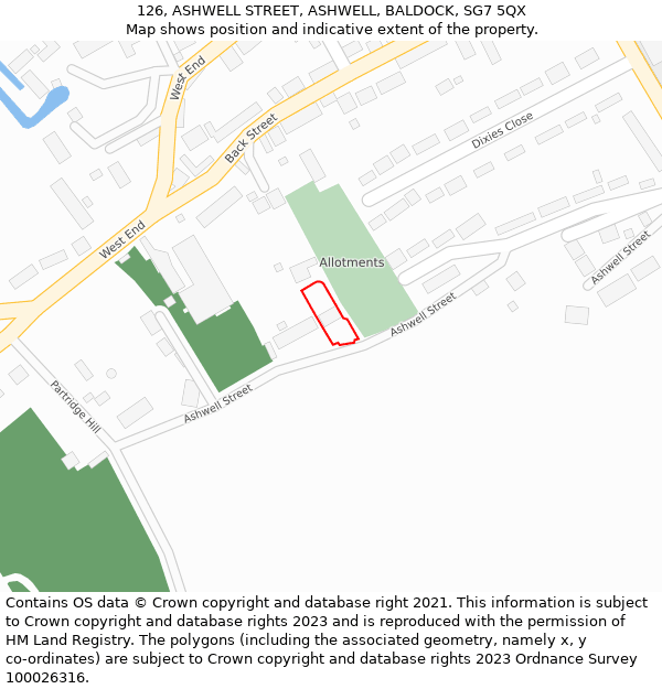 126, ASHWELL STREET, ASHWELL, BALDOCK, SG7 5QX: Location map and indicative extent of plot
