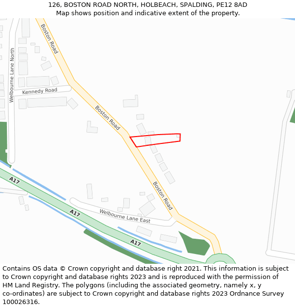 126, BOSTON ROAD NORTH, HOLBEACH, SPALDING, PE12 8AD: Location map and indicative extent of plot