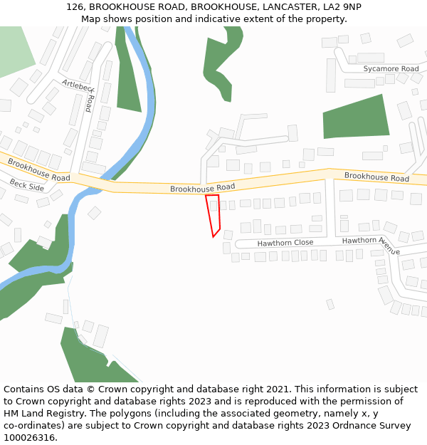 126, BROOKHOUSE ROAD, BROOKHOUSE, LANCASTER, LA2 9NP: Location map and indicative extent of plot