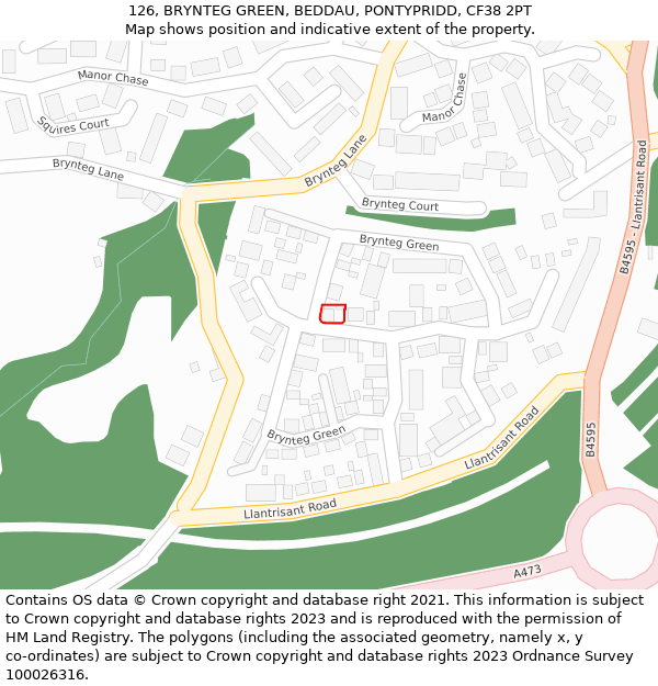 126, BRYNTEG GREEN, BEDDAU, PONTYPRIDD, CF38 2PT: Location map and indicative extent of plot