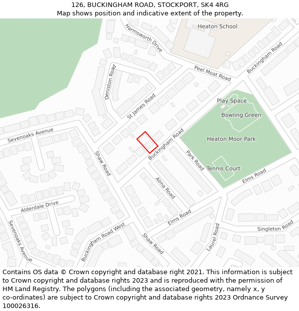 126, BUCKINGHAM ROAD, STOCKPORT, SK4 4RG: Location map and indicative extent of plot