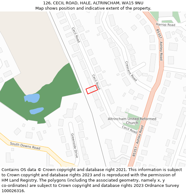 126, CECIL ROAD, HALE, ALTRINCHAM, WA15 9NU: Location map and indicative extent of plot