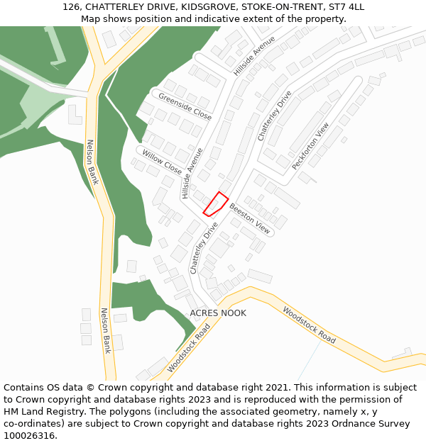 126, CHATTERLEY DRIVE, KIDSGROVE, STOKE-ON-TRENT, ST7 4LL: Location map and indicative extent of plot