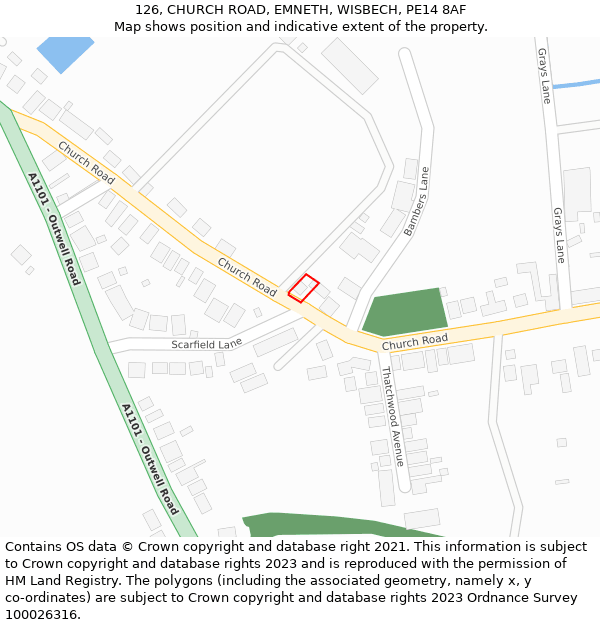 126, CHURCH ROAD, EMNETH, WISBECH, PE14 8AF: Location map and indicative extent of plot