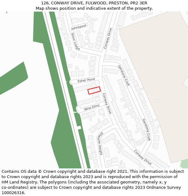 126, CONWAY DRIVE, FULWOOD, PRESTON, PR2 3ER: Location map and indicative extent of plot