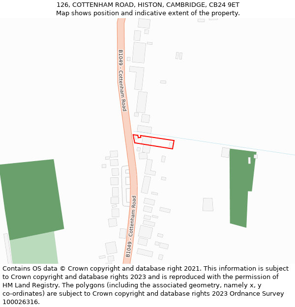 126, COTTENHAM ROAD, HISTON, CAMBRIDGE, CB24 9ET: Location map and indicative extent of plot