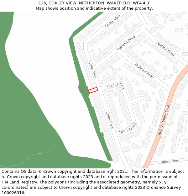 126, COXLEY VIEW, NETHERTON, WAKEFIELD, WF4 4LY: Location map and indicative extent of plot