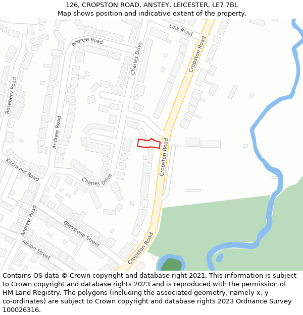 126, CROPSTON ROAD, ANSTEY, LEICESTER, LE7 7BL: Location map and indicative extent of plot