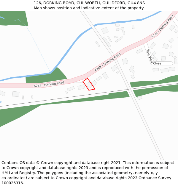 126, DORKING ROAD, CHILWORTH, GUILDFORD, GU4 8NS: Location map and indicative extent of plot