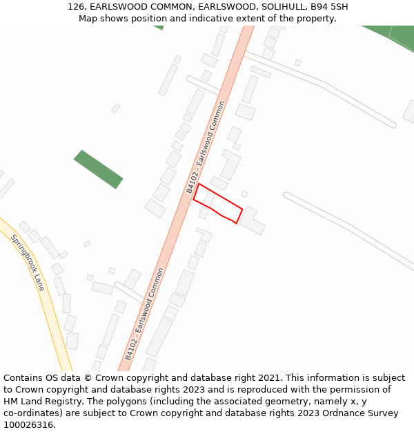 126, EARLSWOOD COMMON, EARLSWOOD, SOLIHULL, B94 5SH: Location map and indicative extent of plot