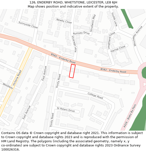 126, ENDERBY ROAD, WHETSTONE, LEICESTER, LE8 6JH: Location map and indicative extent of plot
