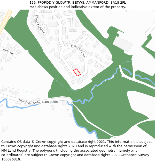 126, FFORDD Y GLOWYR, BETWS, AMMANFORD, SA18 2FL: Location map and indicative extent of plot