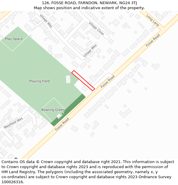 126, FOSSE ROAD, FARNDON, NEWARK, NG24 3TJ: Location map and indicative extent of plot