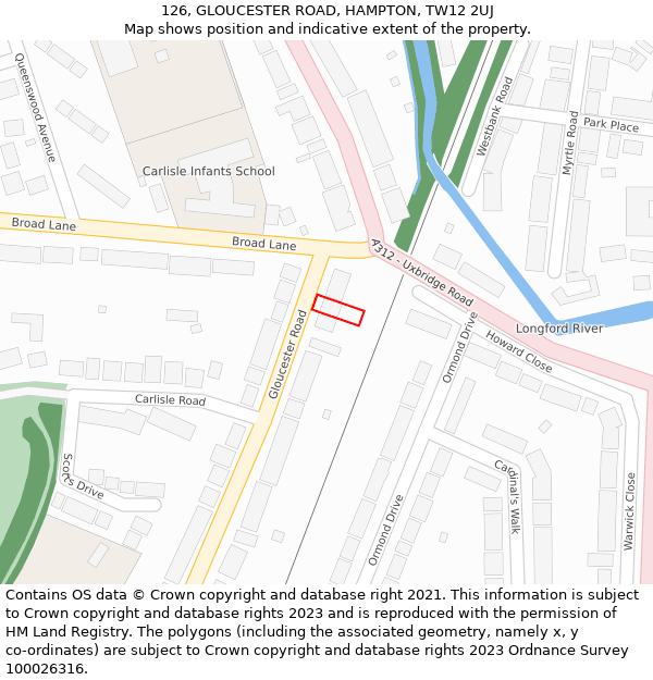 126, GLOUCESTER ROAD, HAMPTON, TW12 2UJ: Location map and indicative extent of plot