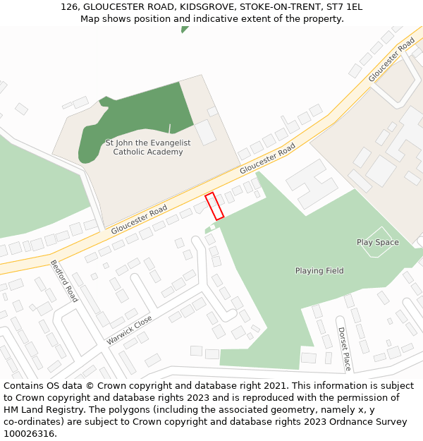 126, GLOUCESTER ROAD, KIDSGROVE, STOKE-ON-TRENT, ST7 1EL: Location map and indicative extent of plot