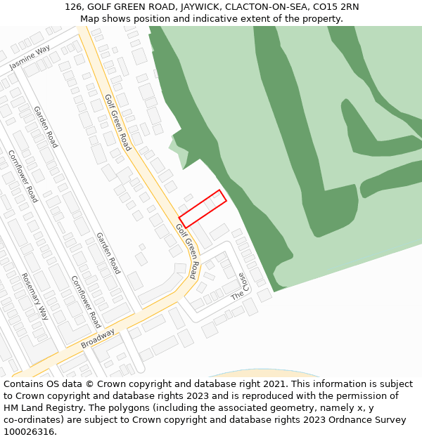 126, GOLF GREEN ROAD, JAYWICK, CLACTON-ON-SEA, CO15 2RN: Location map and indicative extent of plot