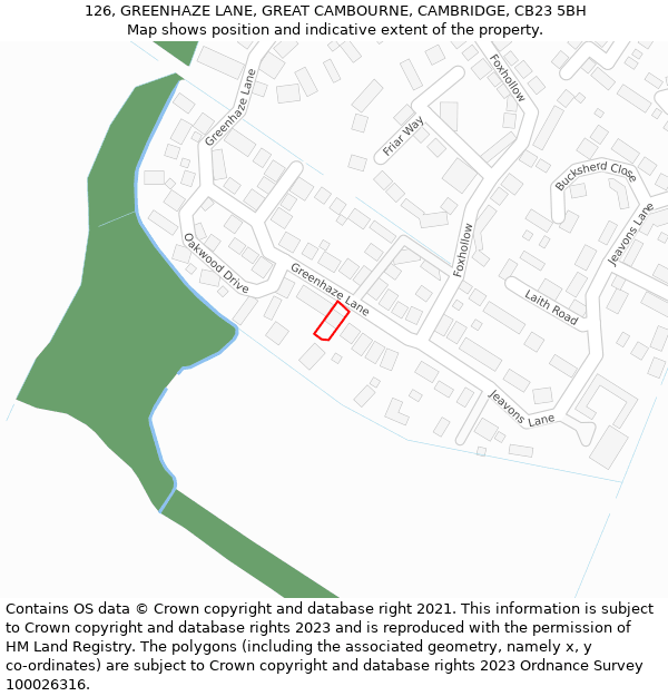 126, GREENHAZE LANE, GREAT CAMBOURNE, CAMBRIDGE, CB23 5BH: Location map and indicative extent of plot