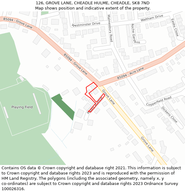 126, GROVE LANE, CHEADLE HULME, CHEADLE, SK8 7ND: Location map and indicative extent of plot
