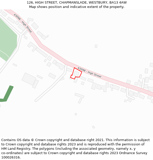 126, HIGH STREET, CHAPMANSLADE, WESTBURY, BA13 4AW: Location map and indicative extent of plot