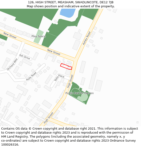 126, HIGH STREET, MEASHAM, SWADLINCOTE, DE12 7JB: Location map and indicative extent of plot