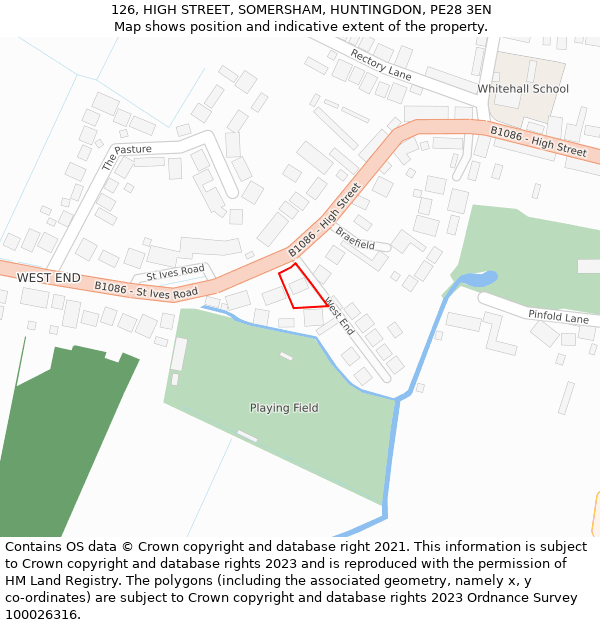 126, HIGH STREET, SOMERSHAM, HUNTINGDON, PE28 3EN: Location map and indicative extent of plot