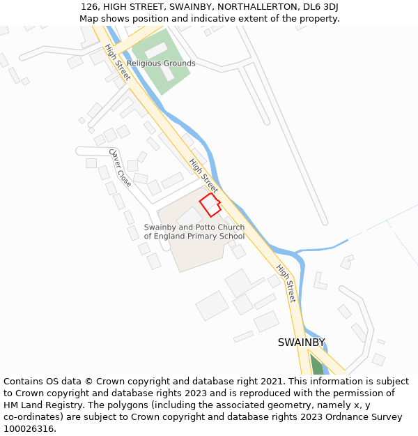 126, HIGH STREET, SWAINBY, NORTHALLERTON, DL6 3DJ: Location map and indicative extent of plot