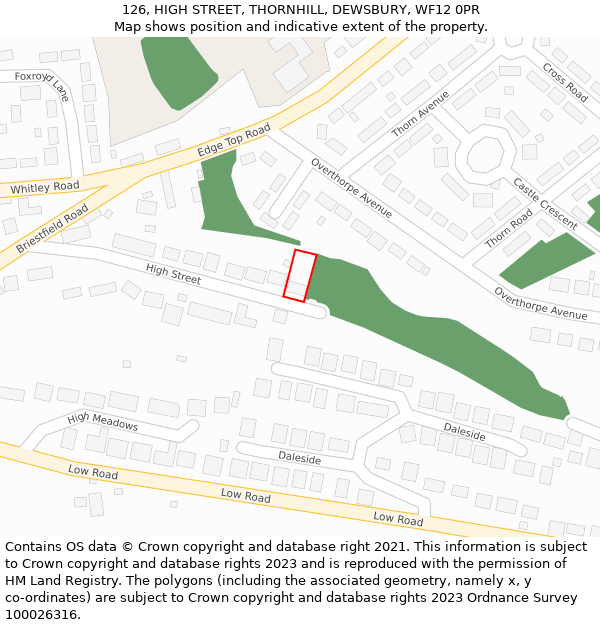 126, HIGH STREET, THORNHILL, DEWSBURY, WF12 0PR: Location map and indicative extent of plot