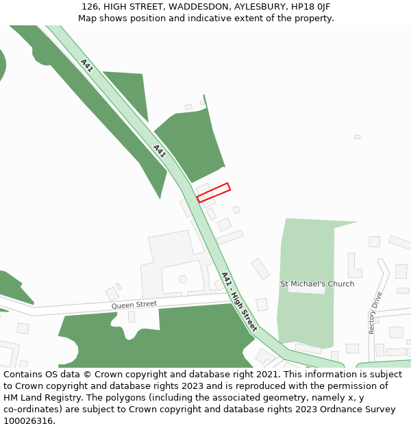 126, HIGH STREET, WADDESDON, AYLESBURY, HP18 0JF: Location map and indicative extent of plot