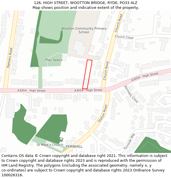 126, HIGH STREET, WOOTTON BRIDGE, RYDE, PO33 4LZ: Location map and indicative extent of plot