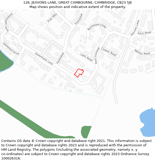 126, JEAVONS LANE, GREAT CAMBOURNE, CAMBRIDGE, CB23 5JE: Location map and indicative extent of plot