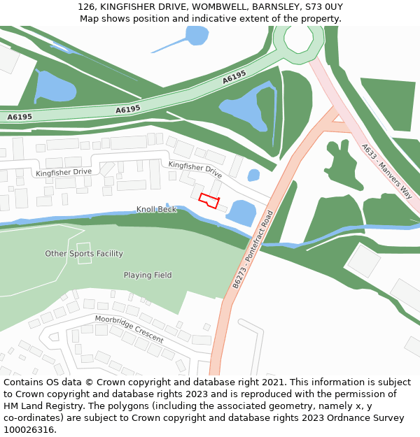 126, KINGFISHER DRIVE, WOMBWELL, BARNSLEY, S73 0UY: Location map and indicative extent of plot