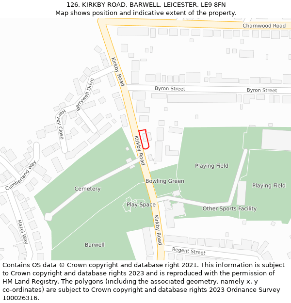 126, KIRKBY ROAD, BARWELL, LEICESTER, LE9 8FN: Location map and indicative extent of plot
