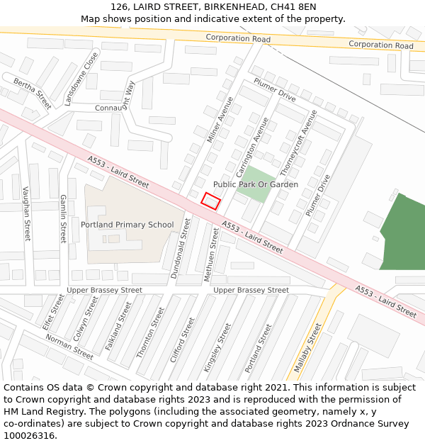 126, LAIRD STREET, BIRKENHEAD, CH41 8EN: Location map and indicative extent of plot