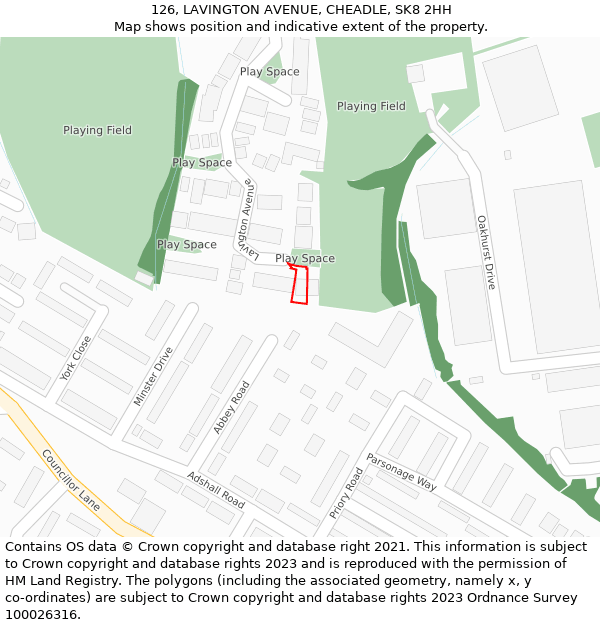 126, LAVINGTON AVENUE, CHEADLE, SK8 2HH: Location map and indicative extent of plot